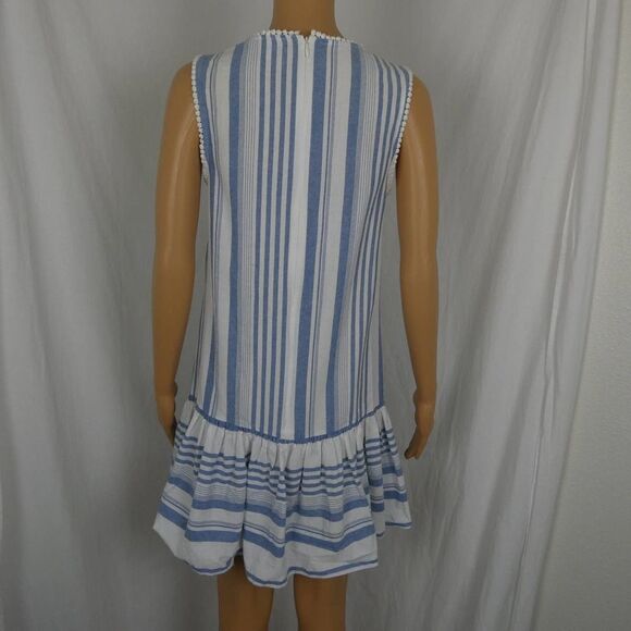 London Times Striped Sleeveless Drop Waist Ruffle Bottom Mini Knee Length Dress - Picture 10 of 11